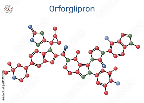 Orforglipron molecule. Oral GLP-1 receptor agonist investigated for type 2 diabetes and obesity treatment. Sheet of paper in a cage. Vector illustration