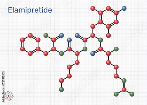 Elamipretide molecule. Mitochondria-targeted tetrapeptide studied for treatment of Leber's hereditary optic neuropathy and Barth syndrome. Sheet of paper in a cage. Vector illustration