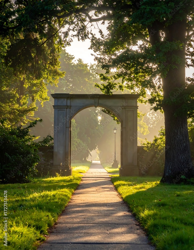 Obraz premium Sunlit archway path through trees