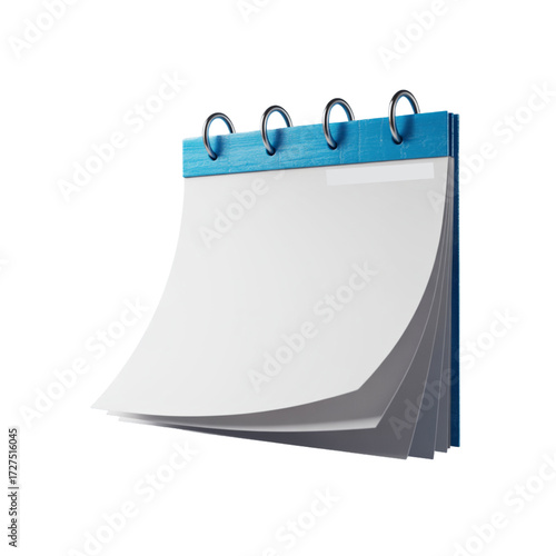 Blank calendar with flipping pages isolated on transparent background, ideal for showcasing dates, events, and scheduling concepts