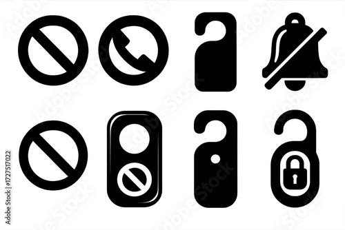 Bold Do Not Disturb Icons. Basic Do Not Disturb silhouette set : do not disturb sign with circle, do not disturb with phone icon, do not disturb with