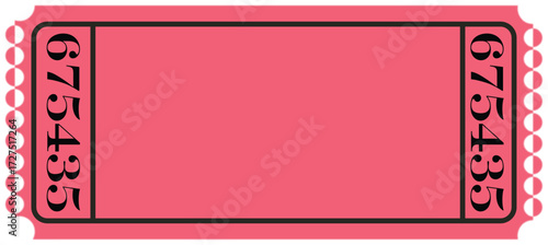 Blank pink raffle ticket with perforated edge and serial number for events