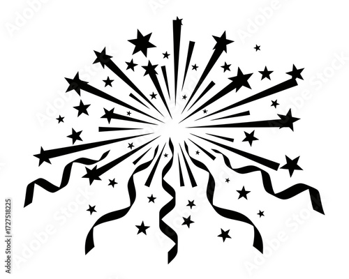 Celebration Explosion, Fireworks, Party Venue, Illustration, Festive Atmosphere, Aerial View, Excitement