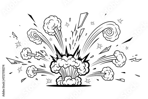 Dramatic Blast Graphic Illustration Showcase in a Dynamic Environment