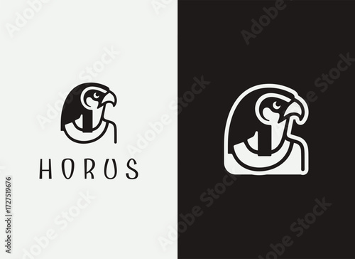 Horus Logo and Illustration, Egyptian God Logo Design, Ancient Egypt Mythology Vector, Horus Illustration, Sky Deity Symbol, Egyptian Mythological Logo, Pharaoh Era Branding, Falcon God Horus Artwork,