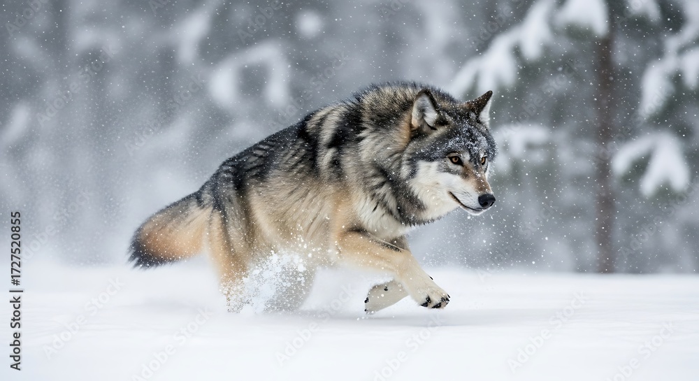 Obraz premium Wolf Running in Snow. (4)