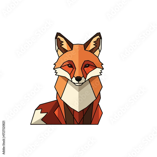 A geometric illustration of a fox with sharp angles and a warm color palette.