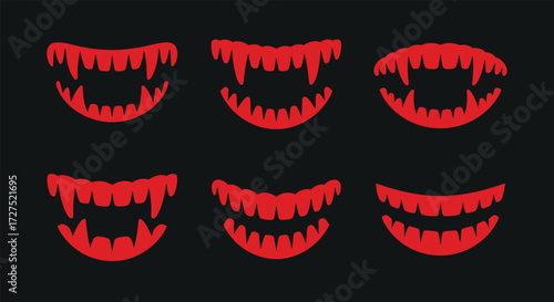 Set Vampire Fangs Mouths Halloween Costumes Monster Teeth Devil Jaws Cartoon Vector
