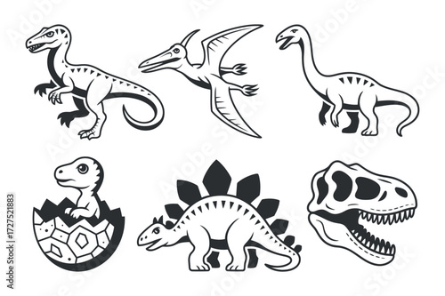 Collection Dinosaurs Vector Graphic Drawing Sketch Art Isolated Design Elements