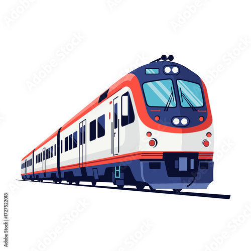 Modern Passenger Train Illustration Red White and Blue Design.
