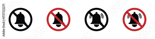 No bell sound vector icons set. No sound icon. Mute sign