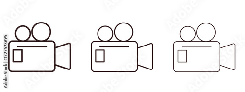 Video camera icons in thin line symbols with editable strokes