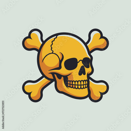 Yellow skull and crossbones on pale background. Suitable for warning signs, caution materials, or halloweenthemed designs.