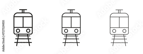 Train icons in thin line symbols with editable strokes