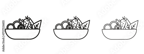 Salad icons in thin line symbols with editable strokes