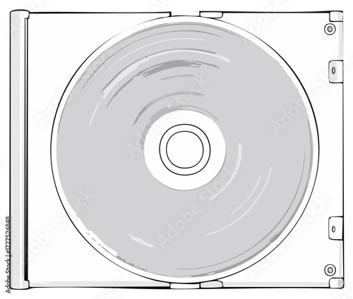 Hand Drawn CD Jewel Case Illustration with Disc, Concept Art of Entertainment, and Media Storage