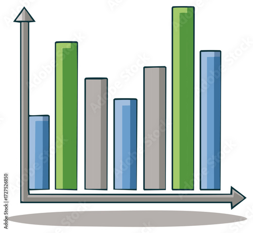 Stylized Bar Graph Displaying Increasing Trends with Green and Blue Columns