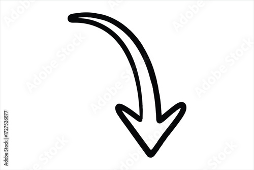 Vector art of hand drawn curved arrow pointing down simple doodle style arrow for infographics, presentations, or web design projects with a minimalist aesthetic