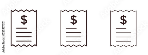 Receipt icons in thin line symbols with editable strokes
