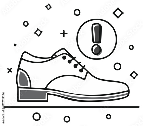 Black and White Illustration of a Shoe with an Exclamation Point