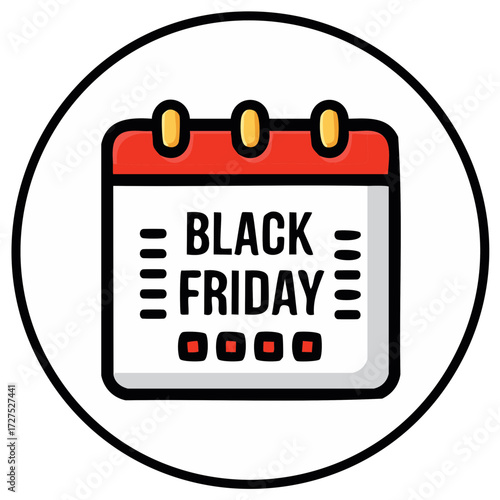 Black Friday calendar icon for sales and shopping deals event promotion