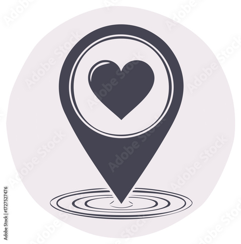 Heart Location Pin Icon with Ripple Effect Signifying Love Favorite Place Destination Vector
