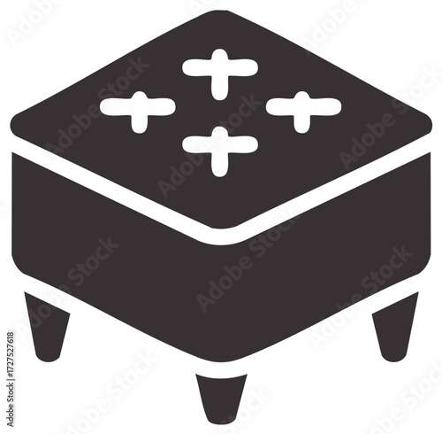 Isometric Low Ottoman with Four Crosses Design, Simple Footstool, Icon