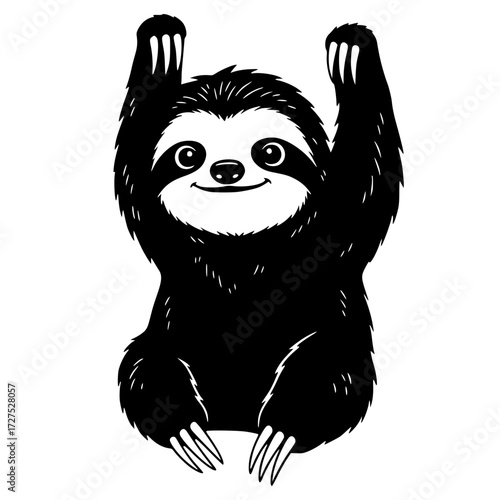 Happy cartoon sloth hanging with arms up, sloth, cute, animal, jungle, lazy