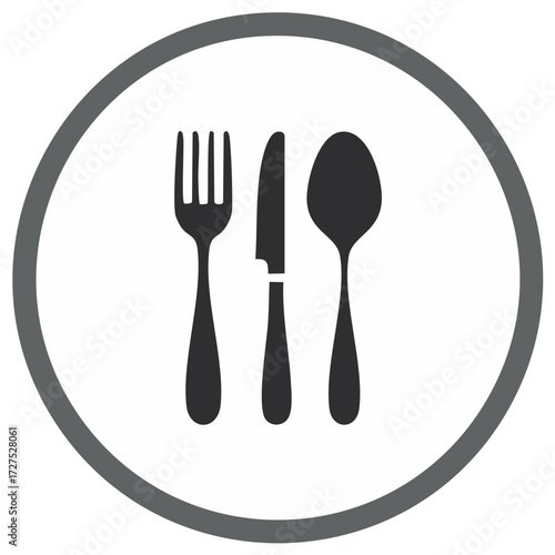 Cutlery set symbol of a fork spoon and knife inside circle for restaurant or food service logos and signage
