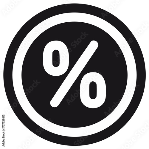 Black and white round percentage sign icon for discounts and sales