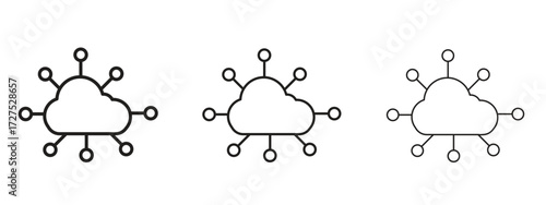 Network cloud icons in thin line symbols with editable strokes