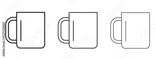 Mug icons in thin line symbols with editable strokes