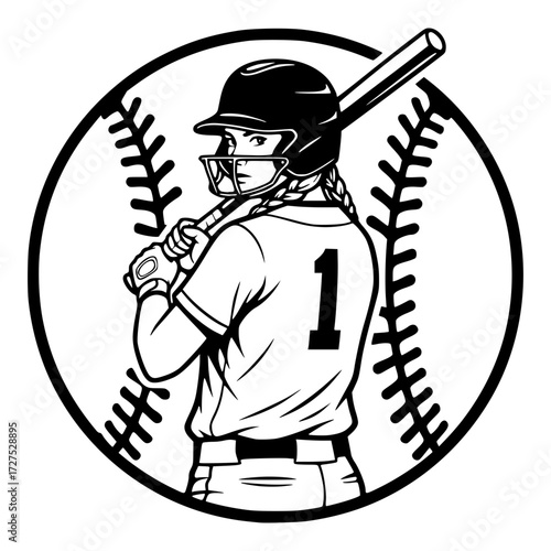 Softball player with bat inside a softball graphic, softball, sports, female athlete, baseball, game