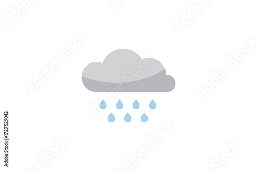Flat illustration of rain cloud with falling drops. Perfect for weather forecast, climate, and seasonal design.