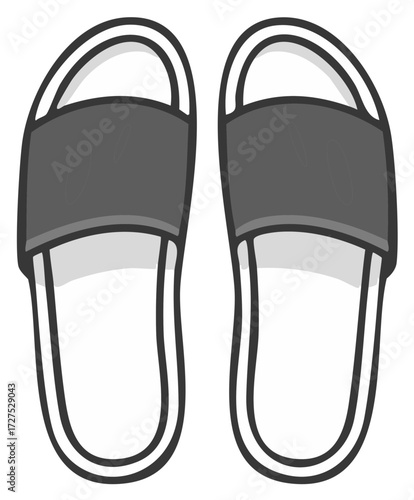 Pair of gray striped slide sandals, simple and comfortable footwear for casual summer days