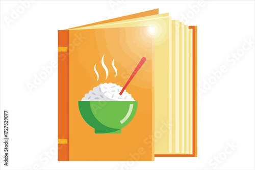Illustration of a cookbook with a bowl of rice perfect for culinary, recipe, and foodrelated projects use it for your creative designs