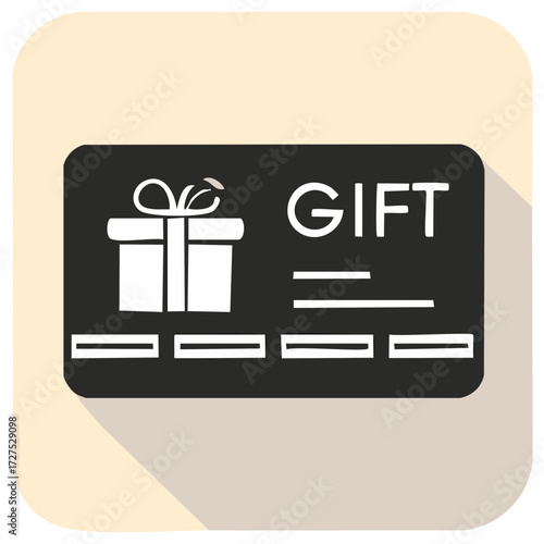Modern flat design gift card with present box icon and text for shopping or special occasions