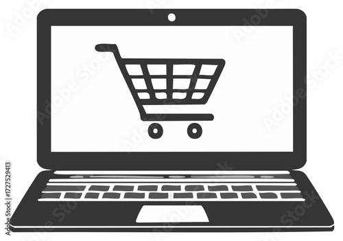Online Shopping Concept Open Laptop Displaying a Shopping Cart Illustration