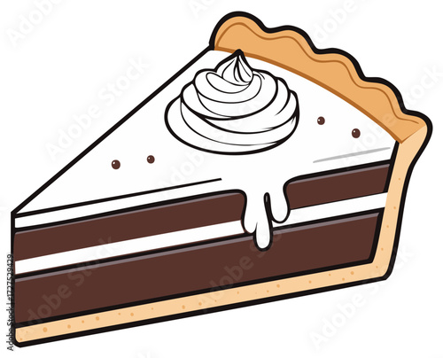 Delicious chocolate pie slice topped with generous whipped cream and delicate chocolate sprinkles dessert illustration