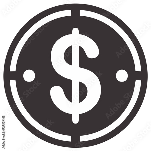 Stylized dollar coin symbol for financial concepts and currency transactions