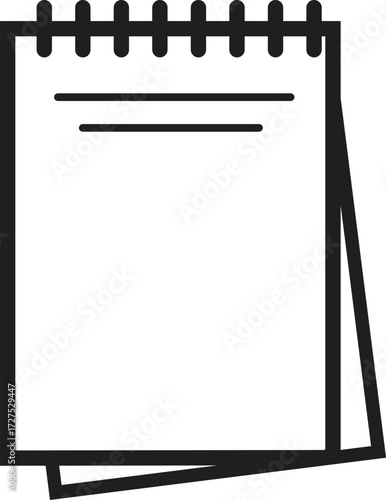 Simple line art notebook icon with spiral binding and lined paper for notes