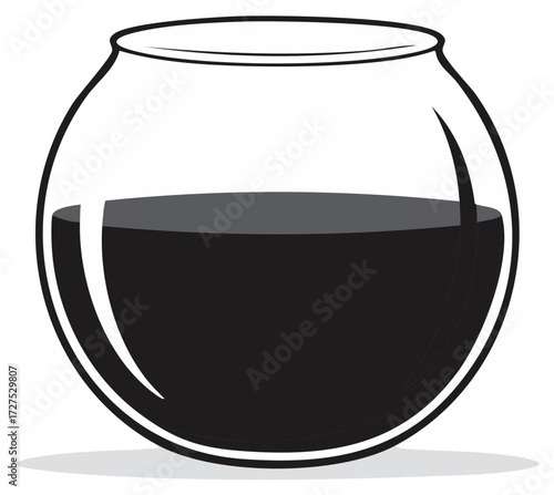 Isolated fishbowl graphic with liquid content, clean lines, and semi transparent bowl