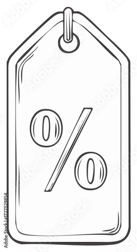 Hand drawn style discount tag with percent symbol. Retail sale, promo, bargain banner sign icon