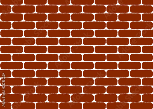 Brick wall seamless pattern in vintage style. Red rectangular blocks with rounded corners form abstract house wall texture. Building stone tile surface, wallpaper or background vector design.