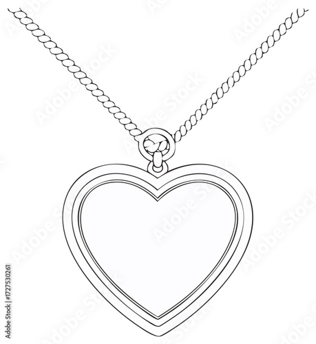 Heart shaped locket necklace isolated on white background line art