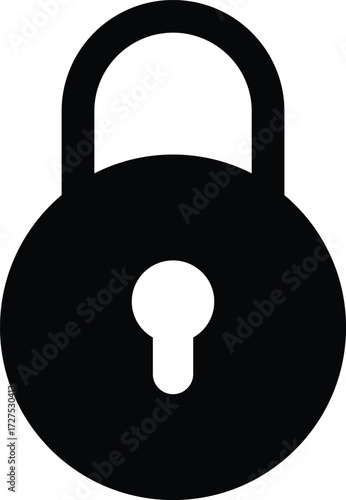 Simple black silhouette of a padlock icon representing security and safety