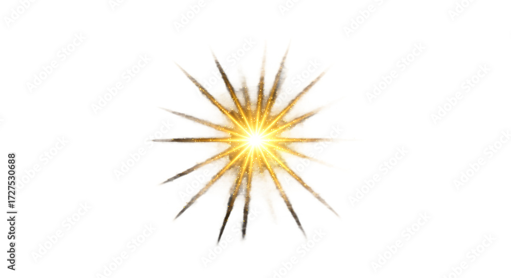 Fototapeta premium Golden Starburst Light Effect on Black Background png clear alpha channel cutout isolated on transparent background