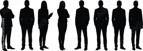 Business team silhouettes, corporate professionals standing together, diverse workforce concept, leadership and teamwork, office people collaboration, career success, professional unity