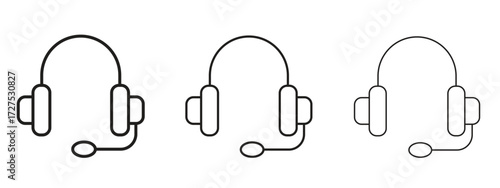 Headset icons in thin line symbols with editable strokes