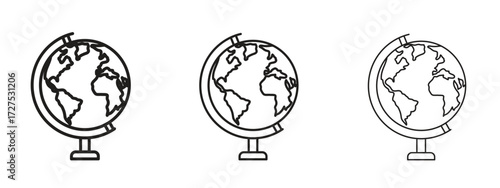Globe icons in thin line symbols with editable strokes
